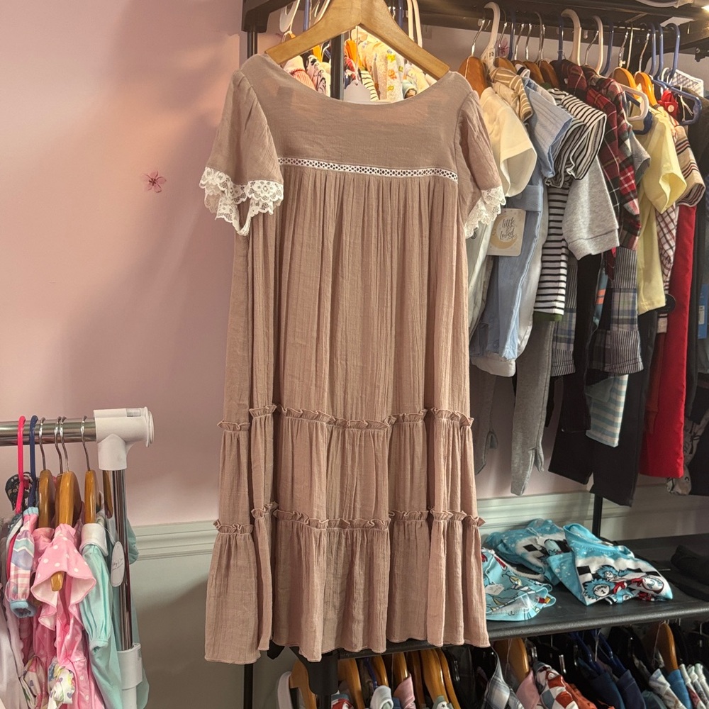 Adorable Tiered Kids Dress with Lace Trim